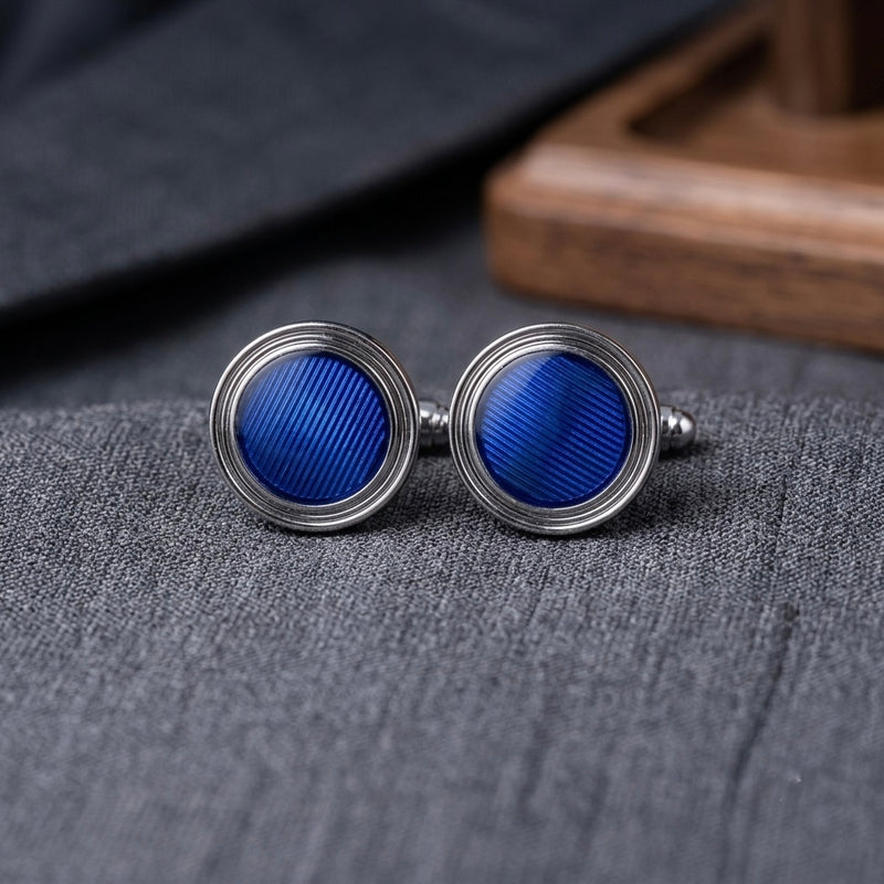 Royal Blue Textured Round Cufflinks