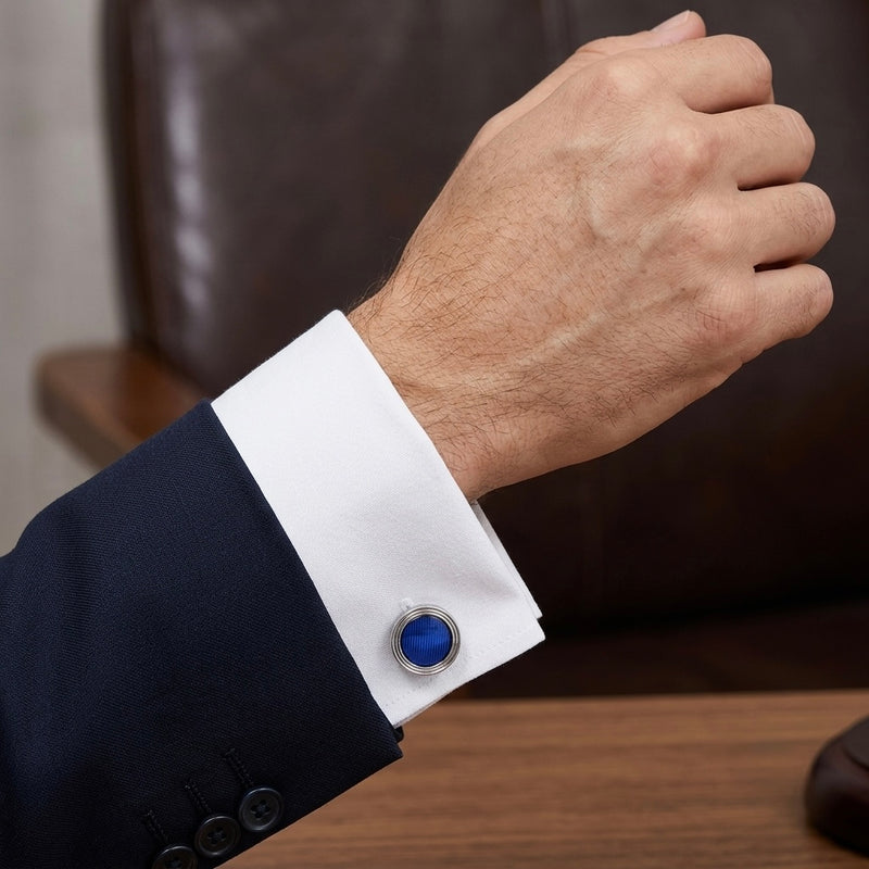 Royal Blue Textured Round Cufflinks
