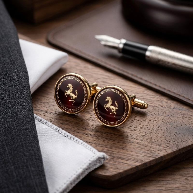 Regal Burgundy Horse Motif Cufflinks