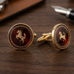 Regal Burgundy Horse Motif Cufflinks