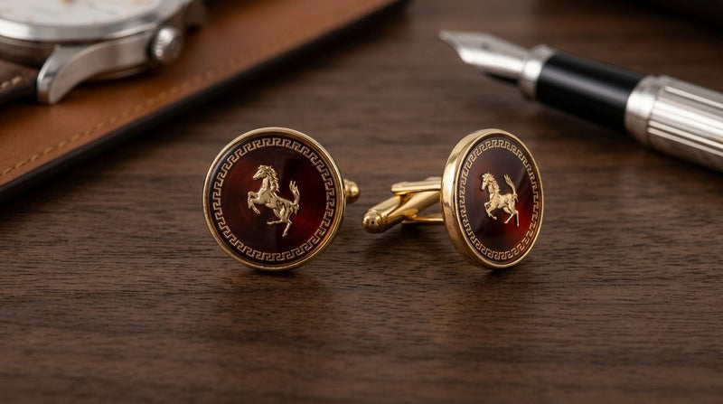 Regal Burgundy Horse Motif Cufflinks