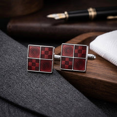 Burgundy Geometric Mosaic Cufflinks