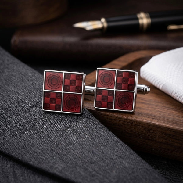 Burgundy Geometric Mosaic Cufflinks