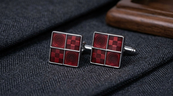 Burgundy Geometric Mosaic Cufflinks