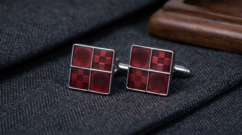 Burgundy Geometric Mosaic Cufflinks