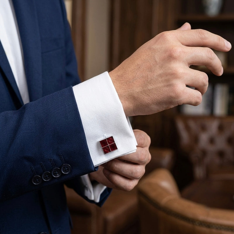 Burgundy Geometric Mosaic Cufflinks