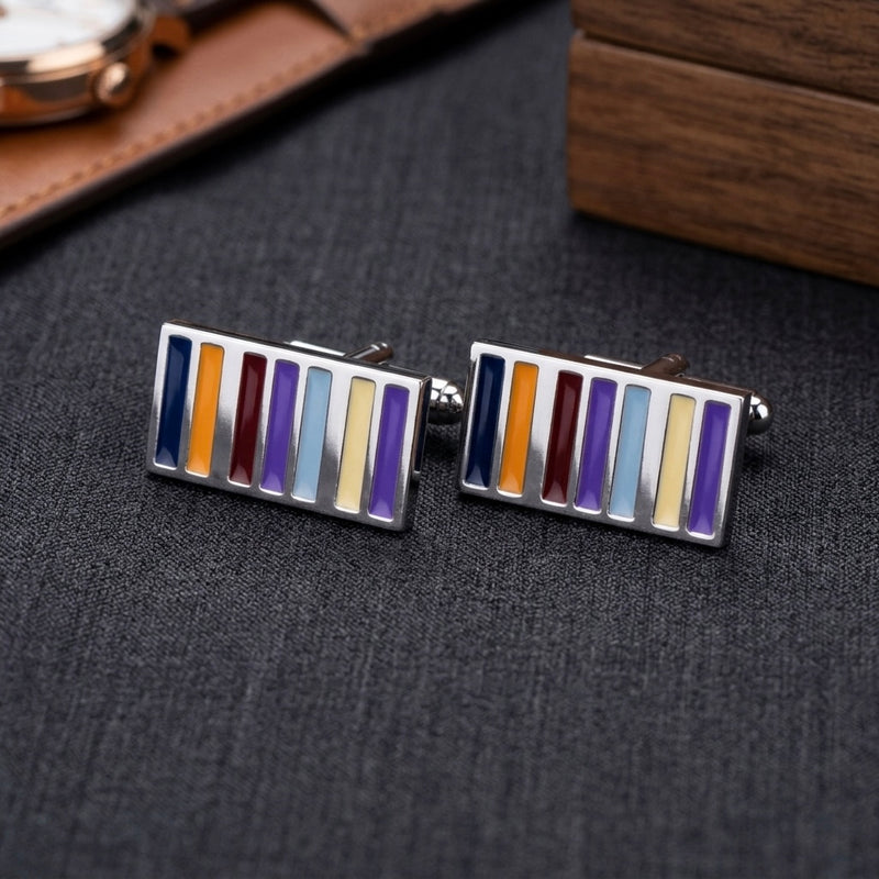 Multicolor Striped Enamel Cufflinks