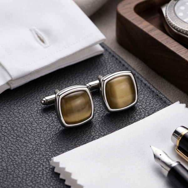 Classic Champagne Brown Textured Cufflinks