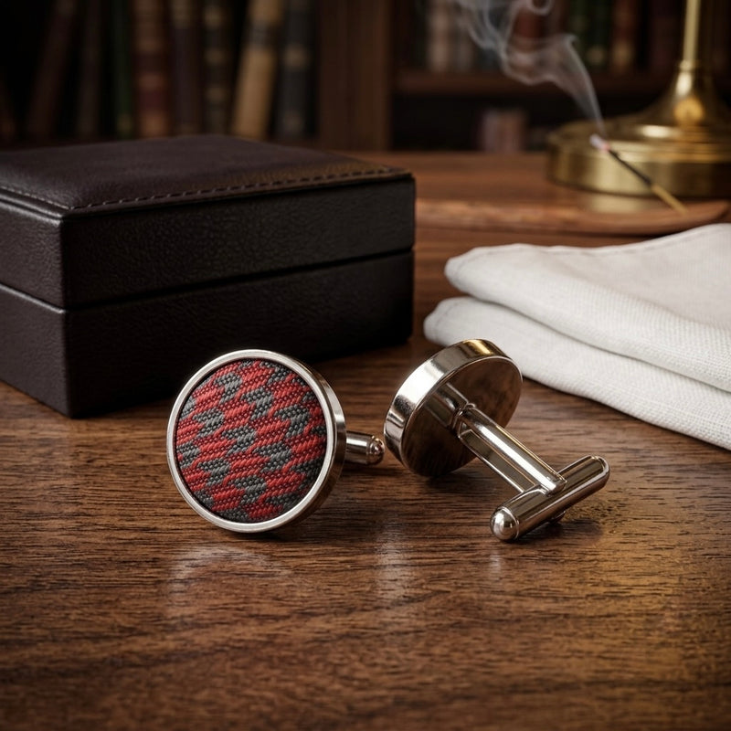 Red & Black Woven Pattern Cufflinks