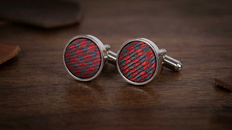 Red & Black Woven Pattern Cufflinks