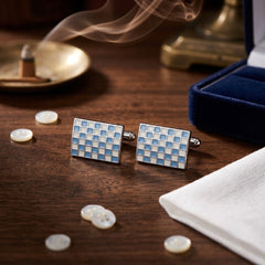 Blue & Silver Checkerboard Cufflinks