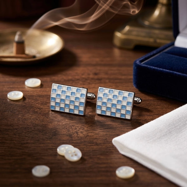 Blue & Silver Checkerboard Cufflinks
