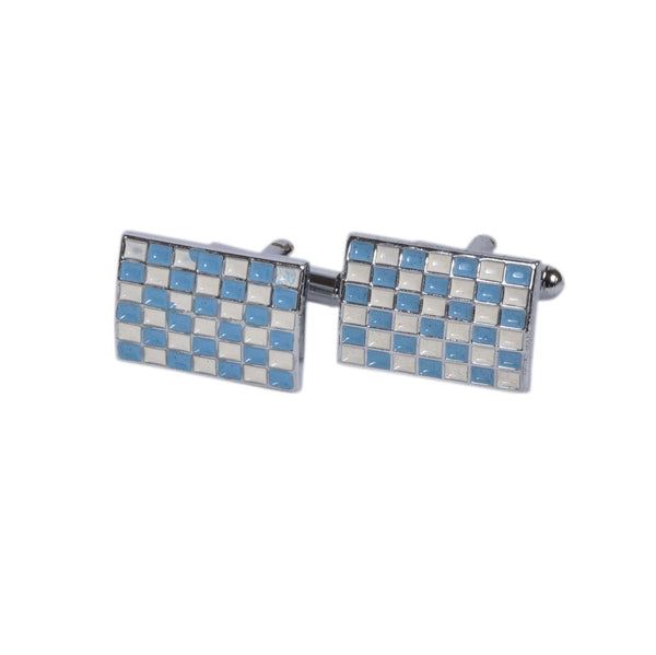Blue & Silver Checkerboard Cufflinks