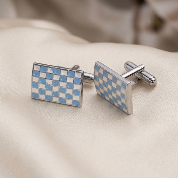 Blue & Silver Checkerboard Cufflinks