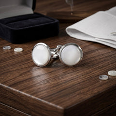 Classic White Round Cufflinks