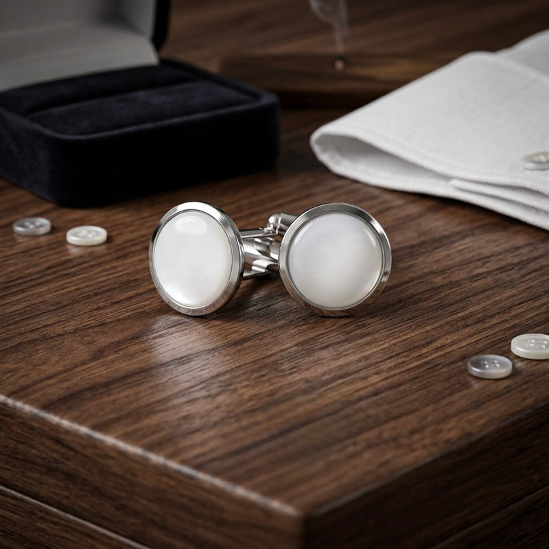 Classic White Round Cufflinks