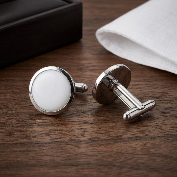 Classic White Round Cufflinks
