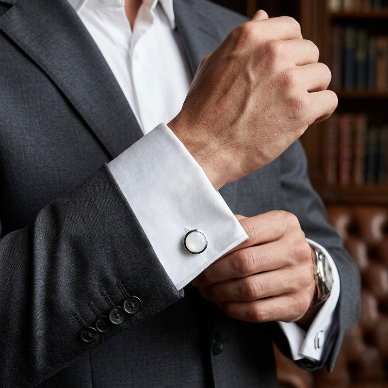 Classic White Round Cufflinks
