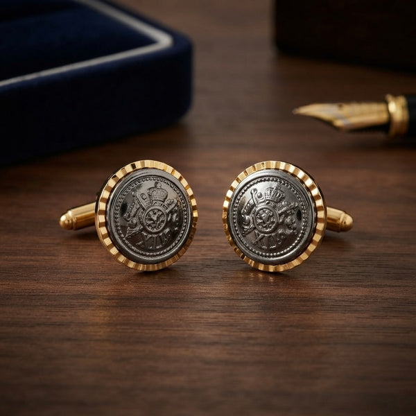 Vintage-Inspired Silver & Gold Crest Cufflinks