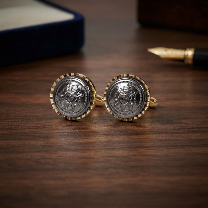 Vintage-Inspired Silver & Gold Crest Cufflinks