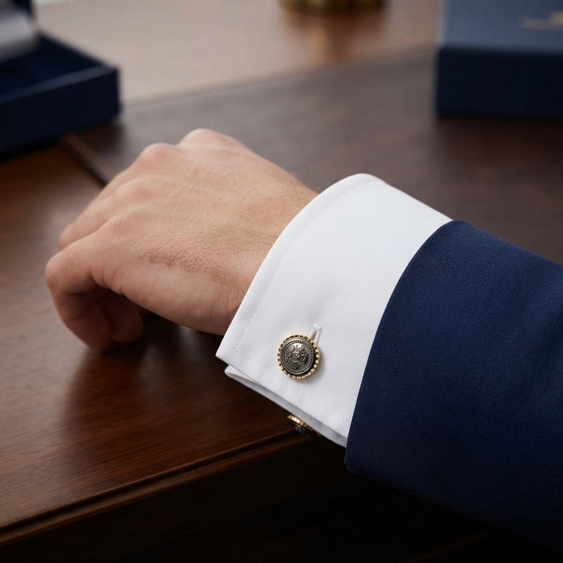 Vintage-Inspired Silver & Gold Crest Cufflinks