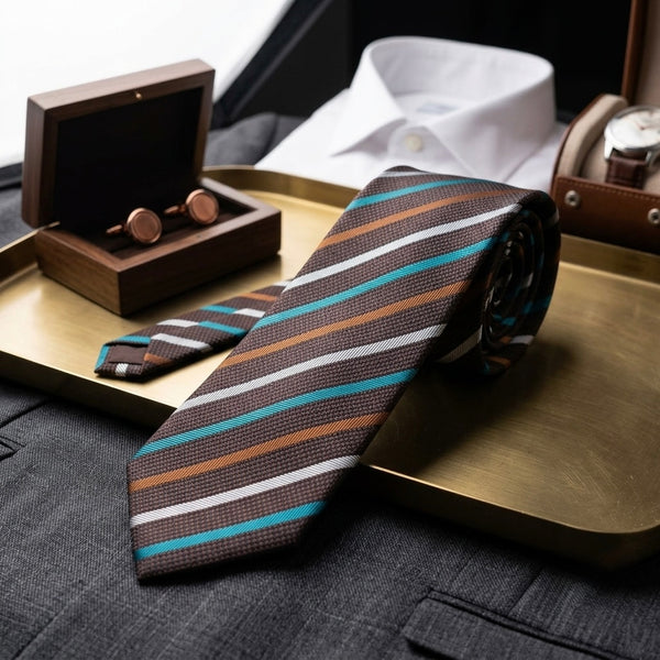 Artisan Earth & Teal Striped Woven Necktie