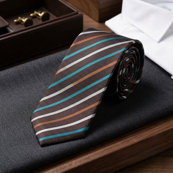 Artisan Earth & Teal Striped Woven Necktie