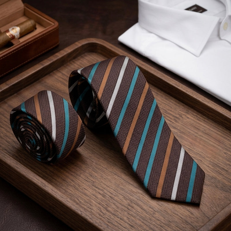 Artisan Earth & Teal Striped Woven Necktie