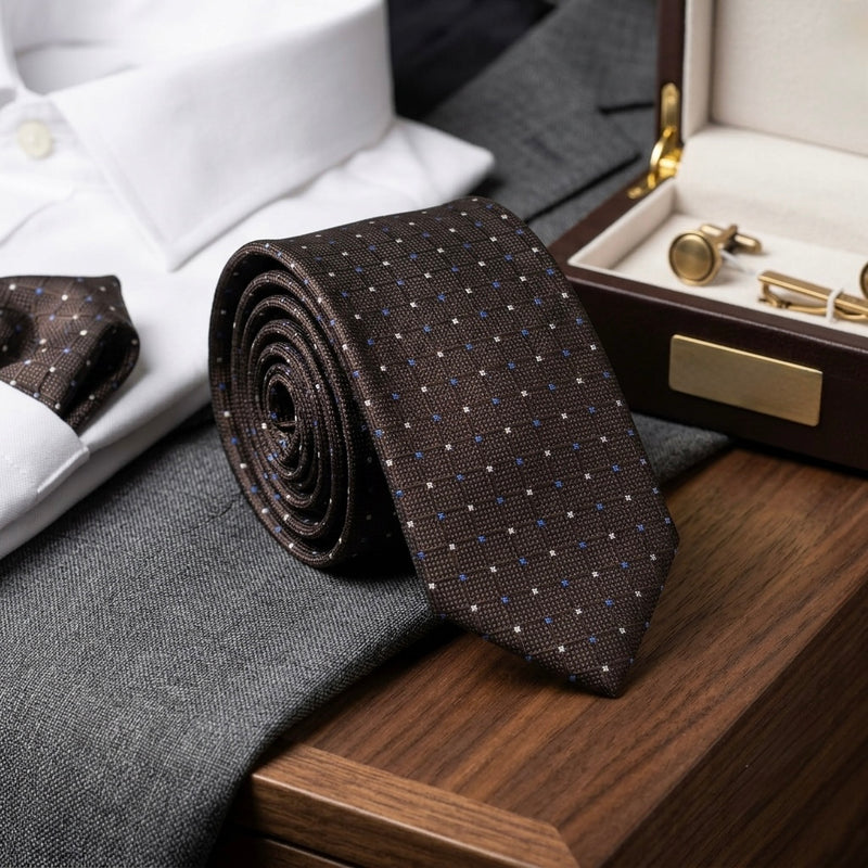 Classic Espresso Micro-Check Woven Necktie