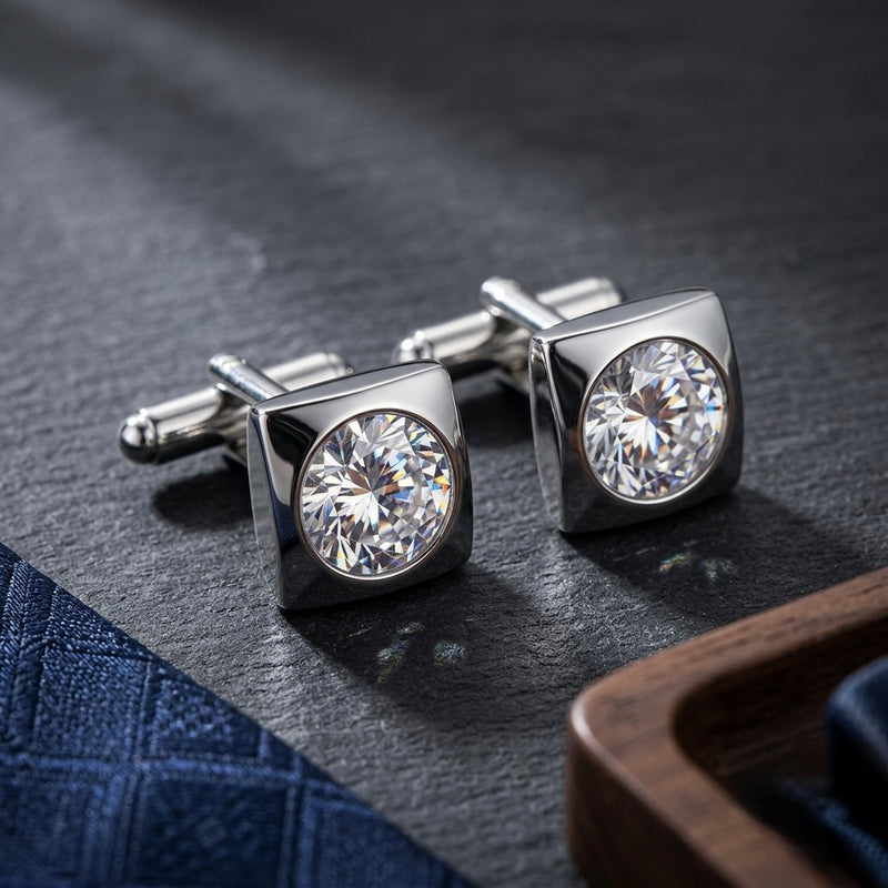 Elegant Crystal Square Cufflinks